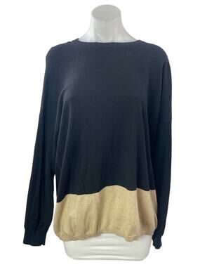 Pink Tartan Women's Navy Blue Beige Cashmere Colorblock Knit Sweater Top Sz L